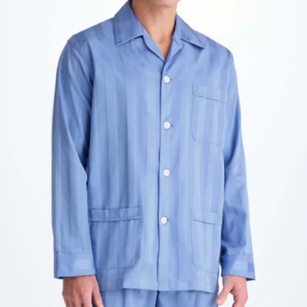 NWT Derek Rose Classic Fit  Pajama Top In Lingfield Cotton - Mid Blue | Size XXL